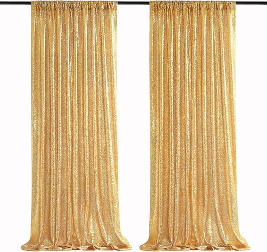Gold Sequin Backdrop Curtains 2 Panels 2FTx8FT Glitter Gold Photo Backdrop for Wedding Party Stage Decorations