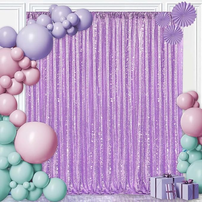 8ft x 8ft Light Purple Sequin Backdrop Curtain Glitter Photo Booth Backdrop for Wedding Birthday Baby Shower Event Decorations