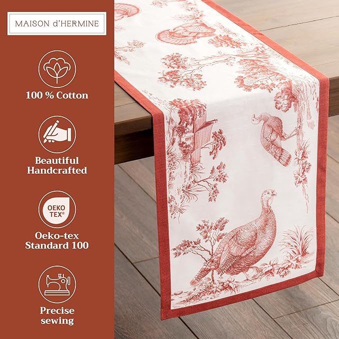 Maison d' Hermine Table Runner 100% Cotton Single Layer Table Runners 108 inches Long for Thanksgiving Christmas Decorations Home Kitchen Dining Party Wedding (Holy Jouy - Red, 14.5" x 108")