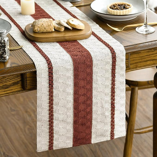 Artoid Mode Caramel Farmhouse Woven Rustic Table Runner, Seasonal Holiday Hollow Kitchen Dining Table Decoration for Home Party Decor 12x72 Inch