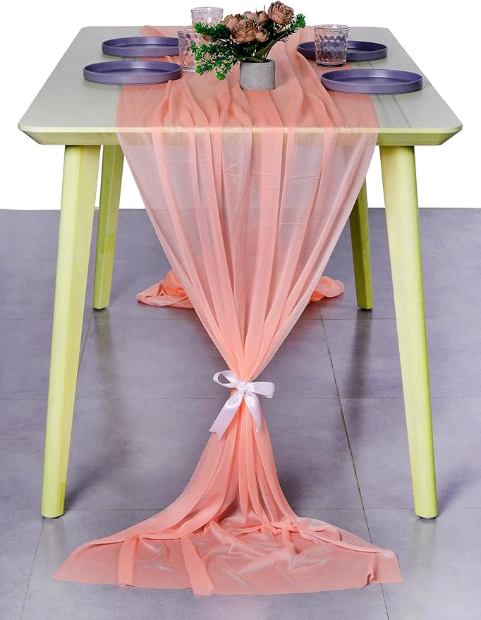 MDS Halloween Chiffon Table Runner - 12 Pack, 29 x 170 Inches, 14ft Each - Sheer Spooky Table Runners for Haunted House Parties, Trick-or-Treat Tables, Witchy Décor, Wedding & Events - Peach