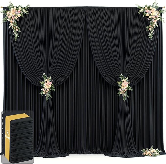 40ft x 12ft Black Backdrop Curtains Wrinkle Free Backdrop Curtain for Wedding Parties Black Fabric Backdrops Drapes Back Drop Cloth Bridal Shower Stage Curtains Wedding Decorations for Reception