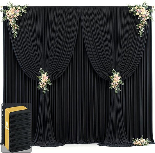 40ft x 12ft Black Backdrop Curtains Wrinkle Free Backdrop Curtain for Wedding Parties Black Fabric Backdrops Drapes Back Drop Cloth Bridal Shower Stage Curtains Wedding Decorations for Reception