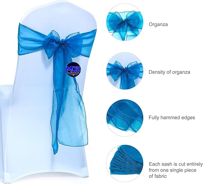 MDS Pack of 75 PCS Organza Chair Sashes Wider Dining Chair Bows Ribbon Tie Back for Wedding Party Birthday Bridal Shower Reception Event Banquet Home Chair Cover Decoration - Dark Teal