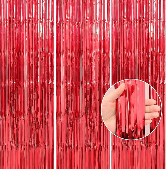 Crosize 8 Pack 3.3 x 9.9 ft Red Foil Fringe Curtains Party Decorations, Red Tinsel Curtain Backdrop for Parties, Door Streamers, Glitter Streamer Backdrop for Birthday Decoration