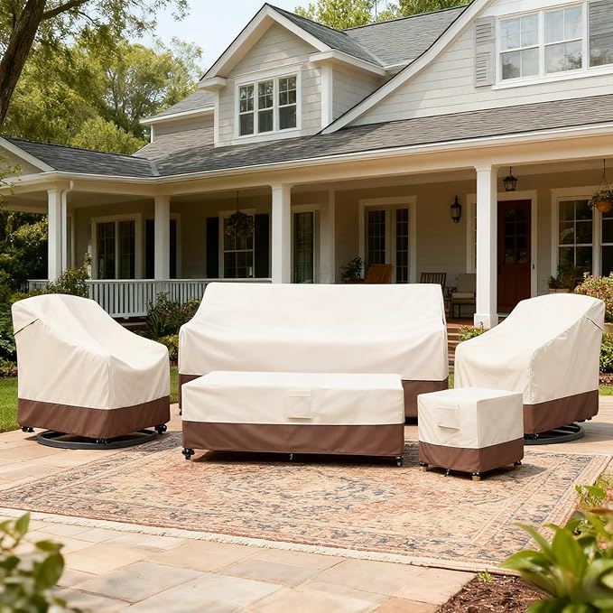 Outdoor Swivel Chair Cover 2 Pack,Outdoor Furniture Patio Chair Covers Waterproof Clearance,(33"W x 35"D x 38.5"H) Outdoor Lawn Patio Furniture Covers,Beige & Brown