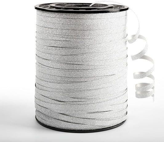 Silver Curling Ribbon, 500 Yard Christmas Glitter Curly Ribbons for Gift Wrapping, Thin Balloon String Ribbon for Balloons Arch, 3/16" Gift Ribbons for Baby Shower, Florist Flower Party Decorations