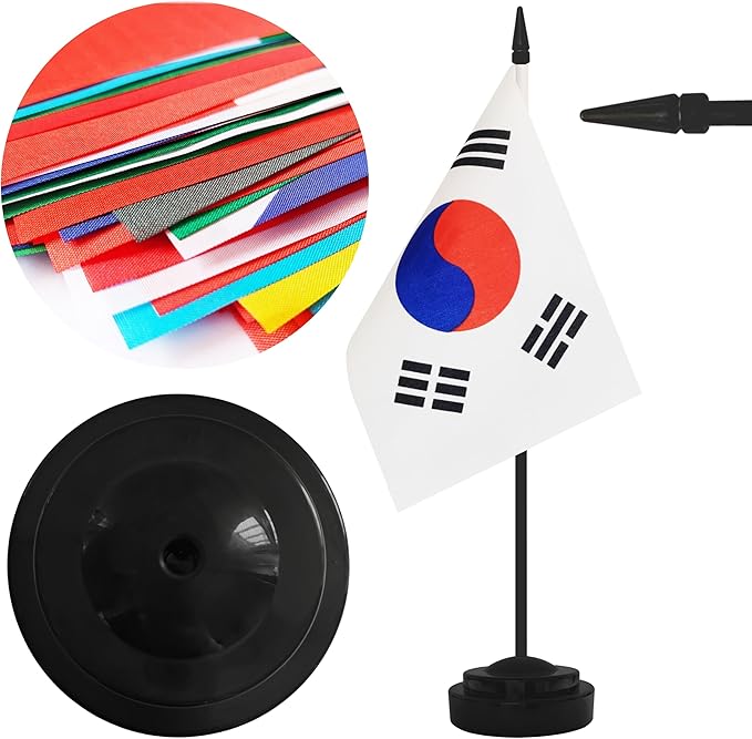 12 Pack Korea Desk Flags, Korean Desktop Flag, Small Miniature Office Flags with 12" Black Pole and Black Base, Offices, Classroom, Home, Festival Decoration (Korea)