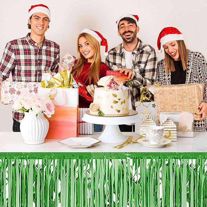 3 Pack 29 x108 Inch Light Green Foil Fringe Table Skirts Metallic Banner for Tinsel Streamer Garland Backdrop for Parade Floats Mother's Day, Graduate, Birthday, Wedding Party Decoration