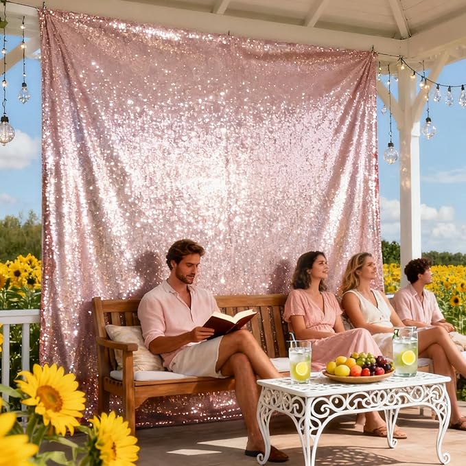 VOK Rose Gold Sequin Backdrop Curtains 2 Panels 2FTx8FT Glitter Photography Background for Wedding Birthday Christmas Party Decorations