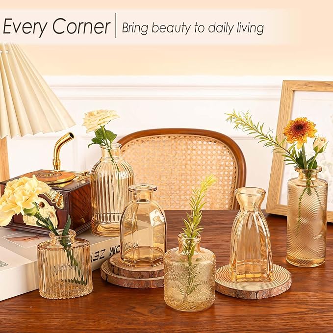 Amber Glass Bud Vases Set of 36, Mini Flower Vase for Centerpieces, Small Gold Bud Vases in Bulk for Wedding Decorations, Vintage Vase for Table, Recepetion, Home Décor