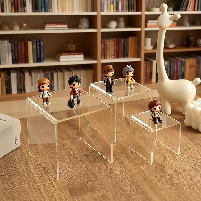 Fixwal 2 Set Acrylic Display Risers Cupcake Stands Clear Dessert Table Display Set, Display Shelf for Funko POP Figures-3"x4"x5"