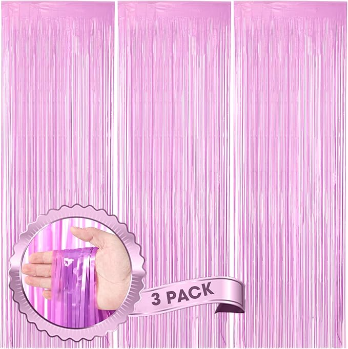 3 Pack 3.3 x 8.2 ft Pastel Purple Foil Fringe Backdrop Curtains, Tinsel Streamers Birthday Party Decorations, Fringe Backdrop for Graduation, Baby Shower, Gender Reveal, Disco Party