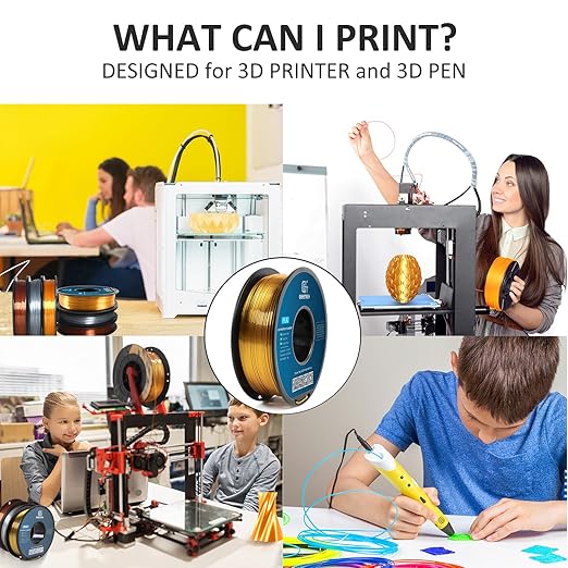 Geeetech Silk PLA Filament 1.75mm for 3D Printer, Metal-Like Shiny Consumables 1kg (2.2lbs) 1 Spool, Dimensional Accuracy +/- 0.02 mm, Metallic Gold Silk Filament