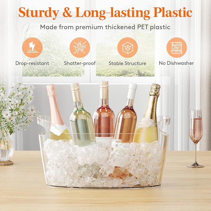 Lifewit Large 6.5L Ice Bucket for Parties 4 Pcs (in 1 Package), Portable Drink Bucket for Cocktail Bar, Plastic Champagne Cooler for Beverage/Wine/Beer, Mimosa Bar Supplies Chiller Tub with Scoop