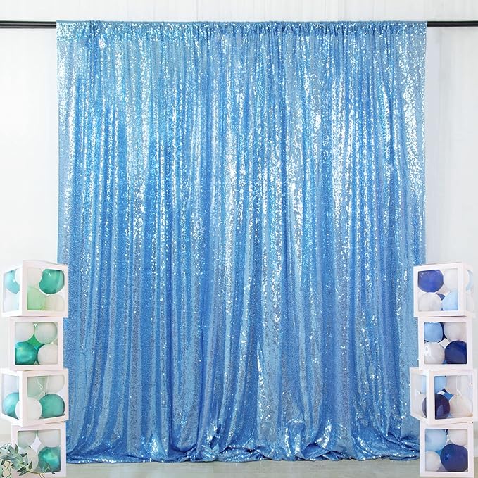 ShiDianYi 4FTX6FT-Baby Blue-Sequin Photo Backdrop,Party/Prom Photography Background,Wedding Photo Booth, Glitter Backdrop for Birthday Party Baby Shower