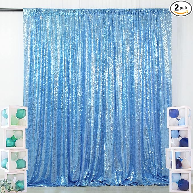 ShinyBeauty 4x8FT Baby Blue Sequin Backdrop Curtains (2-Panel) - Sparkling Photography Backdrop for Weddings, Parties, Events | Glitter Drapes, Shimmering Decor, Lightweight & Photo-Ready