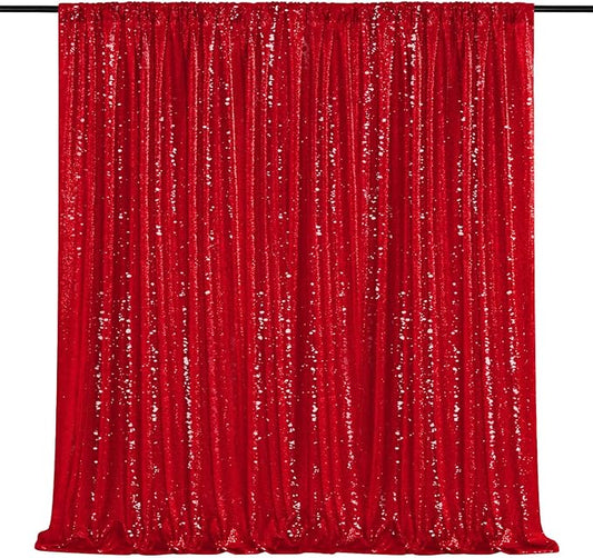 Glitter Party Backdrop Curtain Red - Sequin 10ft x 10ft Background Drapes for Valentines Day Christmas Birthday