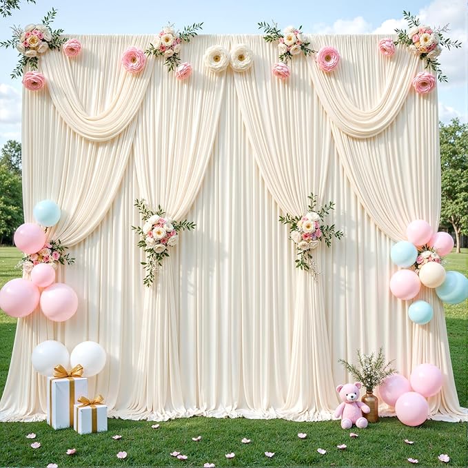 40ft x 12ft Champagne Backdrop Curtains Wrinkle Free Backdrop Curtain for Wedding Parties Fabric Backdrops Drapes Back Drop Cloth Bridal Shower Stage Curtains Wedding Decorations for Reception