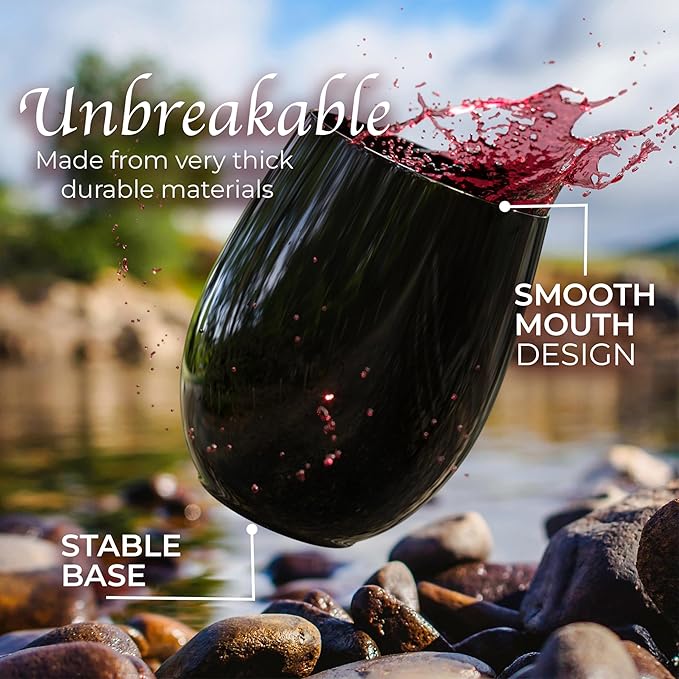 Exquisite 48 Pcs Unbreakable Stemless Plastic Wine Glasses Disposable Wine Glasses Stemless 12 Oz Black Plastic Cocktail Cups Black Party Cups Disposable Cocktail Glass Weddings & Events