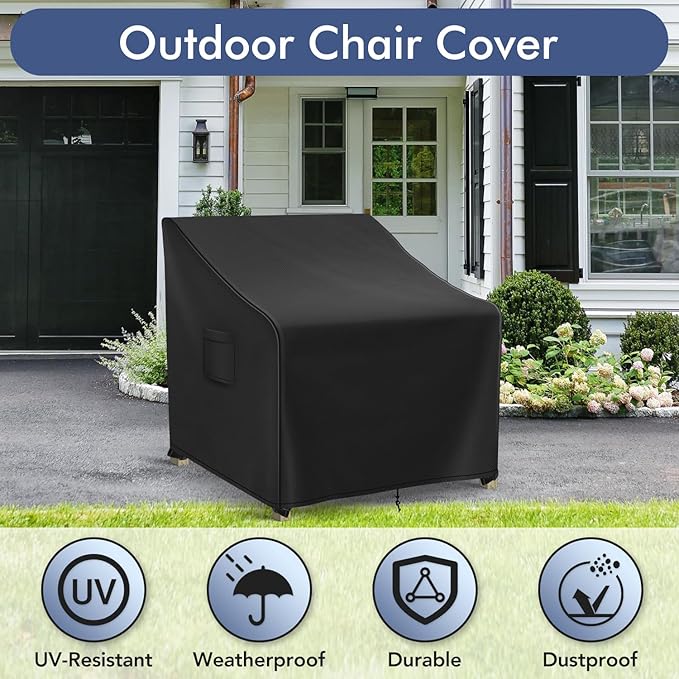 Patio Furniture Covers Waterproof for Chairs, Lawn Outdoor Chair Covers 2 Pack, Patio Chair Covers for Outdoor Furniture Fits up to 26W x 25D x 34H inches, Black