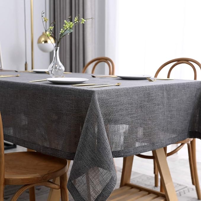 maxmill Flaxy Faux Linen Table Cloth with 2-Tone Slubby Texture Wrinkle Resistant Anti-Shrink Soft Tablecloth for Kitchen Dining Tabletop for Buffet Banquet Parties Rectangle 52 x 70 Inch Charcoa