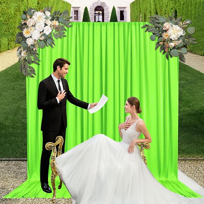 10ft x 10ft Fresh Green Backdrop Curtains for Parties, Fabric Satin Background Curtain with Rod Pockets for Weddings, Birthday, Baby Shower, Photography, Graduation Party Backdrop Drapes, 2 Panels