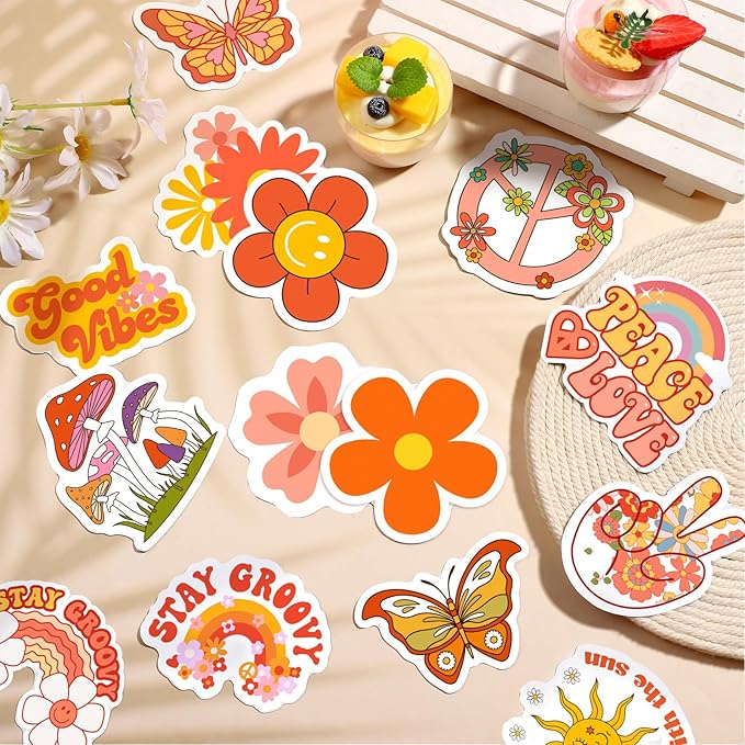 25 Pieces Hippie Car Flower Magnet Groovy Boho Flower Refrigerator Magnets Retro Magnetic Hippie Fridge Magnets for Car Home Metal Door Whiteboard Mailbox Office Cabinets Decor
