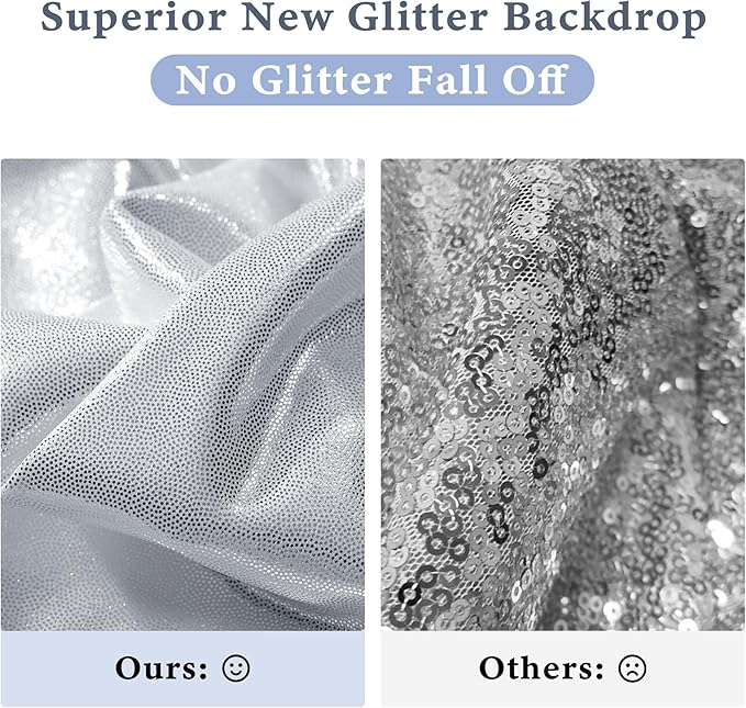 Outpain 10x10ft Silver Sequin Backdrop Curtains -Heavy Duty Gold Photography Backdrops with Non-Shedding Glitter, Wrinkle-Free Stage Drapes for Wedding/Christmas/Studio Shoots (5x10ft 2 Panels)