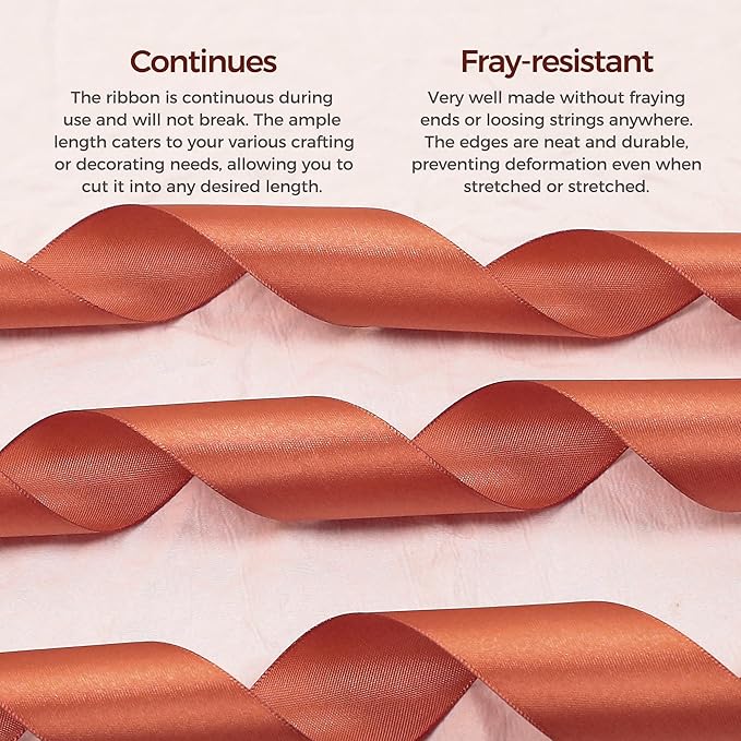 Copper Satin Ribbon 3/8 inch X Continuous 100 Yards, Single Face Polyester Ribbon Perfect for Gift Wrapping, Flower Bouquet, Wedding Decor, Crafts, Bow Making, Sewing and More