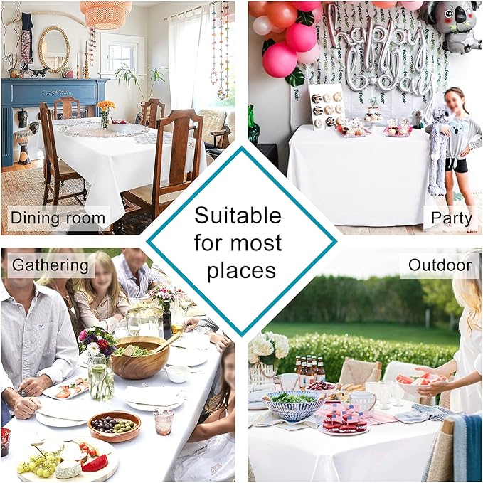 Hiasan White Rectangle Tablecloth - Waterproof Washable Polyester Fabric Table Cloth for Buffect Dining Birthday Party Wedding, 30 x 60 Inch