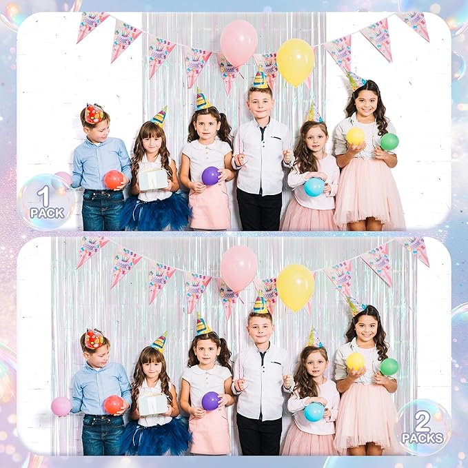 8 Pack White Party Streamers Backdrop Curtains, 3.3x8.2ft Holographic Tinsel Foil Curtain Photo Booth Props for Birthday, Wedding, Holiday Celebration, Bachelorette, Theme Decorations