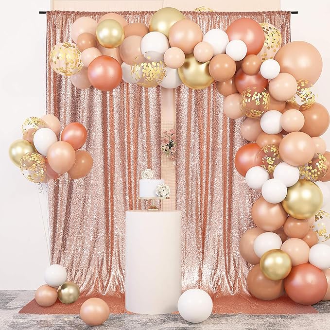 PartyDelight 2 Panels Sequin Backdrop Rose Gold Photography 5Ft x 10FT Curtains