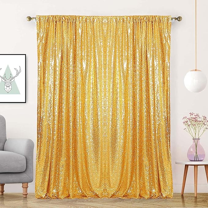 Gold Sequin Backdrop 10FTx10FT 1 Panel Glitter Curtain Backdrop Sparkle Background for Weddings Showers Christmas Festivals Photography Graduations