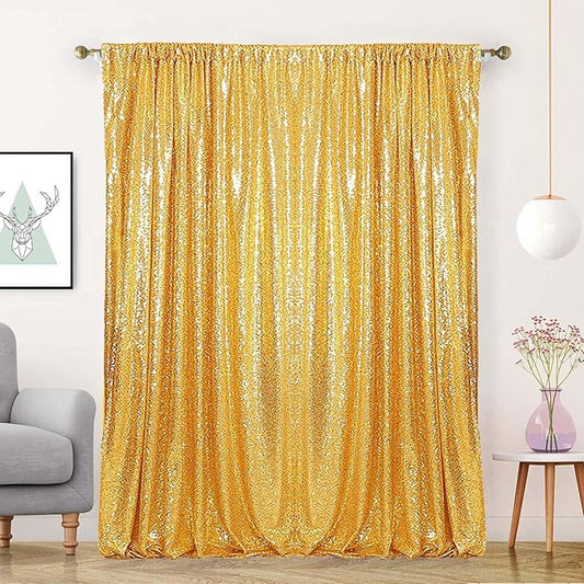 Gold Sequin Backdrop 10FTx10FT 1 Panel Glitter Curtain Backdrop Sparkle Background for Weddings Showers Christmas Festivals Photography Graduations