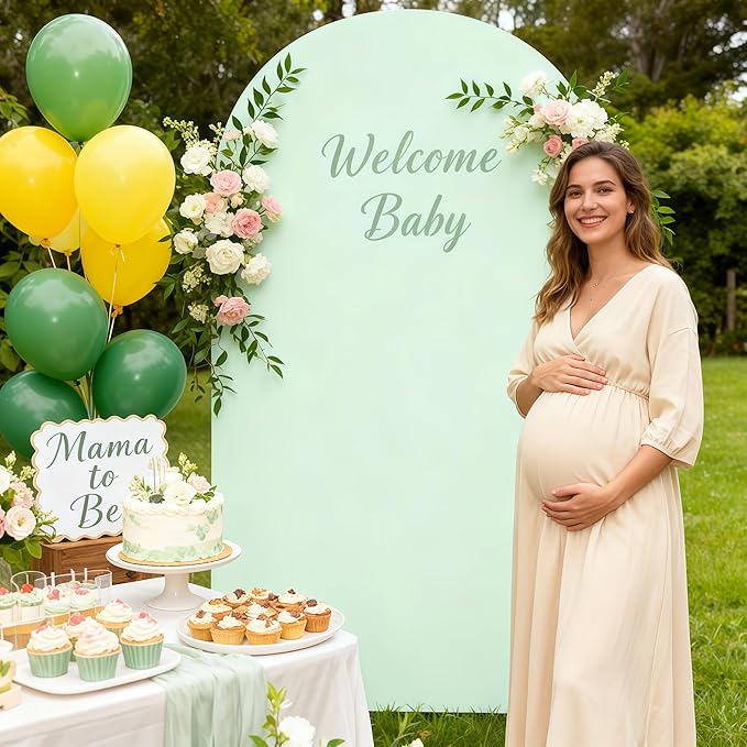 7.2FT Sage Green Arch Cover - Polyester Fitted Wedding Arch Stand Covers Round Top Chiara Arch Backdrop Cover for Birthday Party Banquet Photo Background Decoration