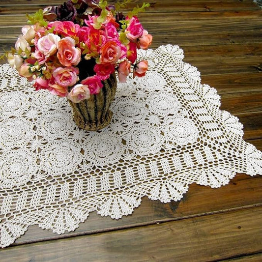 Cotton Handmade Crochet lace Table Runners Rectangular Tablecloth Doilies Doily Table Dresser Scarf Décor,19x27Inch,White