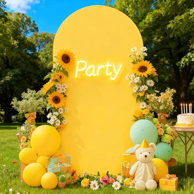 6.6FT Yellow Arch Backdrop Cover - Polyester Fitted Wedding Arch Stand Covers Round Top Chiara Arch Backdrop Cover for Birthday Party Banquet Photo Background Decoration