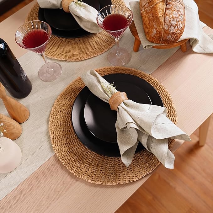 Linen Light Natural Table Runner 36 Inches - 100% Pure Linen Cloth Fabric Hemstitch Table Runner 14 x 36 Inch for Dining, Dresser, Thanksgiving, Fall Christmas - Lino