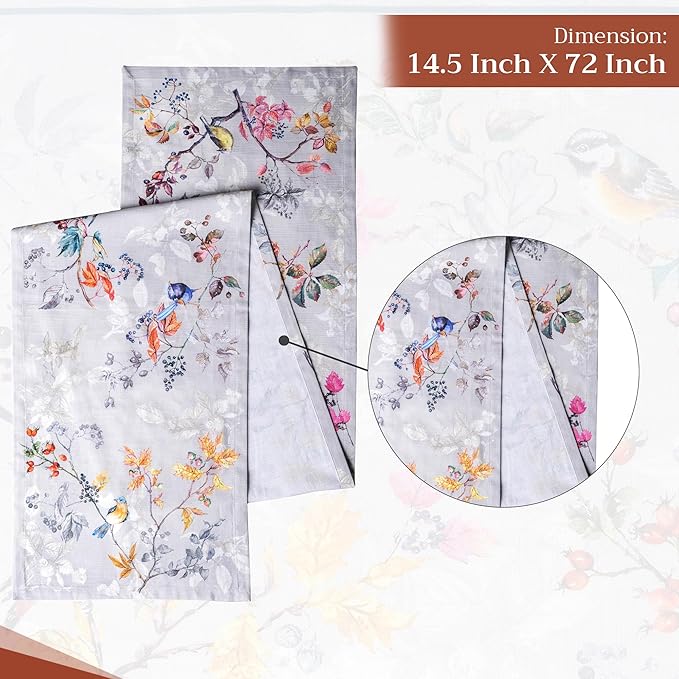 Maison d' Hermine Table Runner 100% Cotton Single Layer Table Runners 72 inches Long for Thanksgiving Christmas Decorations Home Kitchen Dining Party Wedding (Equinoxe - Grey, 14.5" x 72")