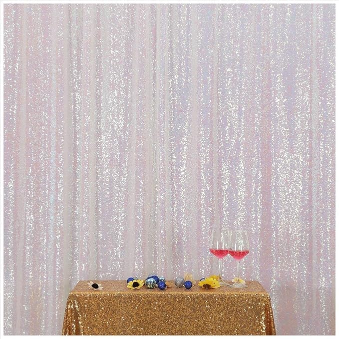 Poise3EHome White Iridescent Sequin Backdrop,8FT x 10FT Sequin Photography Backdrop Curtain for Party Decoration