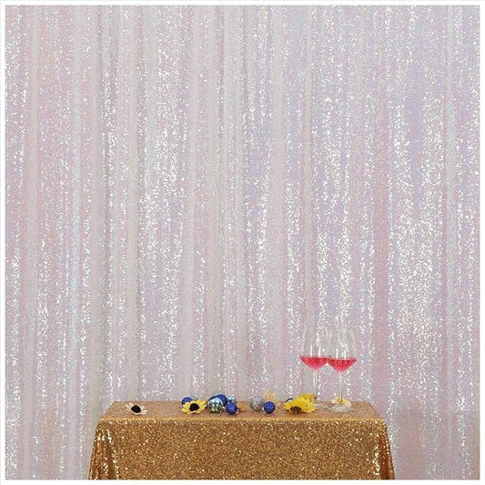 Poise3EHome White Iridescent Sequin Backdrop,8FT x 10FT Sequin Photography Backdrop Curtain for Party Decoration