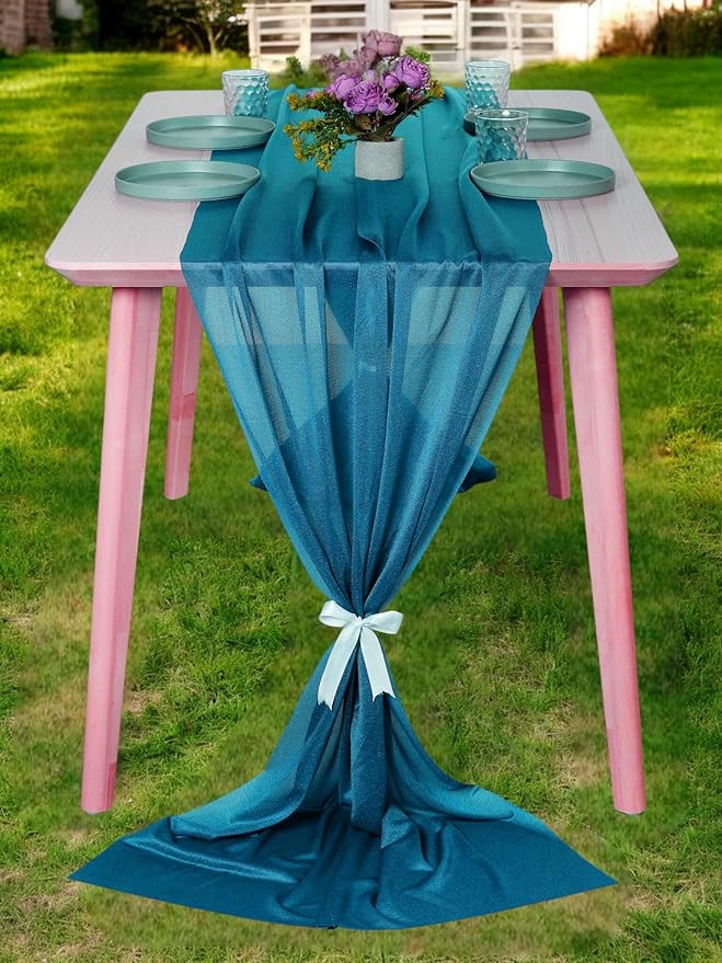 MDS Halloween Chiffon Table Runner - 15 Pack, 29 x 170 Inches, 14ft Each - Sheer Spooky Table Runners for Haunted House Parties, Trick-or-Treat Tables, Witchy Décor, Wedding & Events - Dark Teal