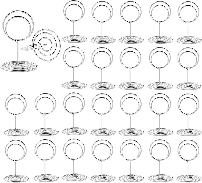 26Pcs Place Card Holder, Table Number Holders, Wire Picture Holder, Small Size Table Card Holders, Photo Holder for Centerpieces, Wedding Reception, Party, Birthday (Silver)