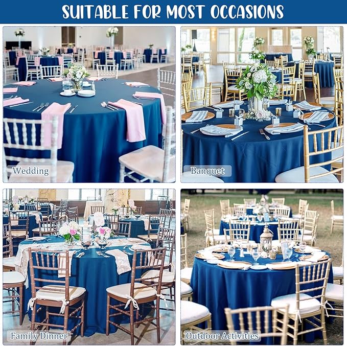 8 Pack Premium Round Tablecloth 108 Inch Round Table Covers Bulk Washable Polyester Fabric Round Table Clothes for Wedding Party Reception Banquet Buffet Restaurant (Royal Blue, 108 Inch)