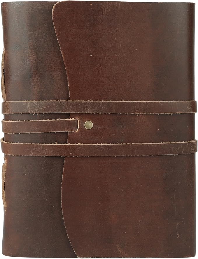 Dark Tan Leather Journal 8x6 | Handmade Vintage Notebook with Unlined Cotton Paper | Rustic Writing Diary & Sketchbook | Antique Travel Journal for Men & Women