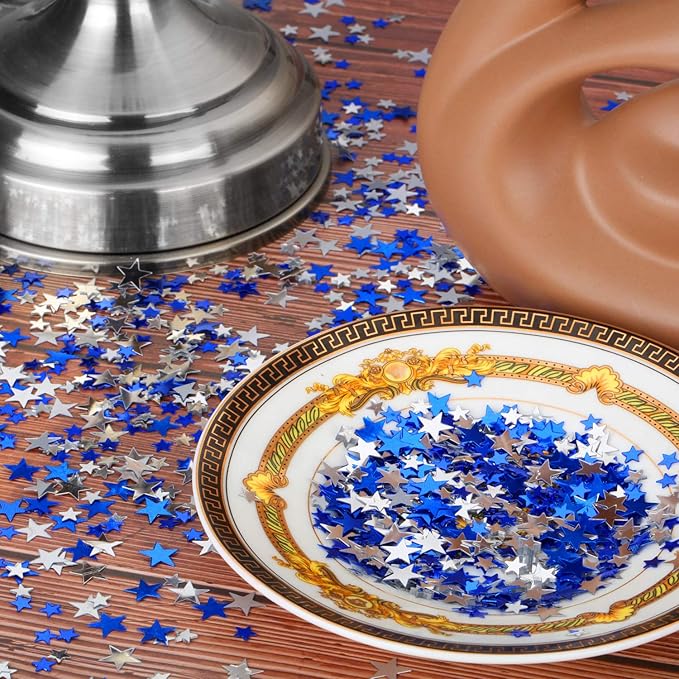 Hestya 60g Star Confetti Glitter Table Confetti Metallic Foil Stars for Party Wedding Festival Decorations(Blue Silver,10mm and 6mm)