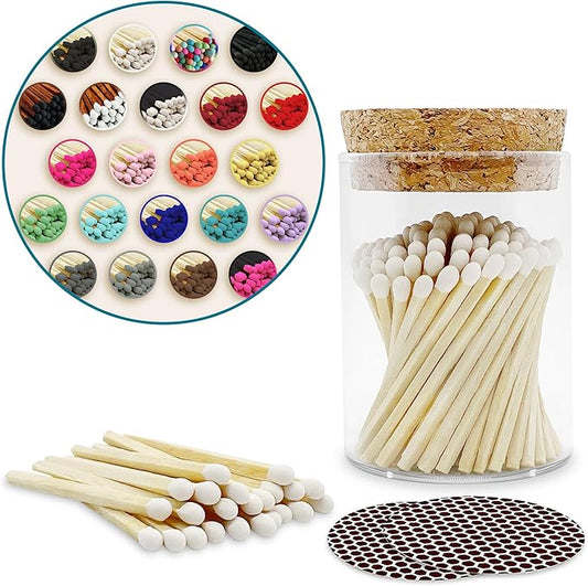 2" Matches in a Chic Jar + Striker Stickers Included | 100 Matchsticks in The Color of Your Choice | Decorative Safety Matches with a Cork Top Glass Holder | Gifts & Home Decor by Thankful Greetings