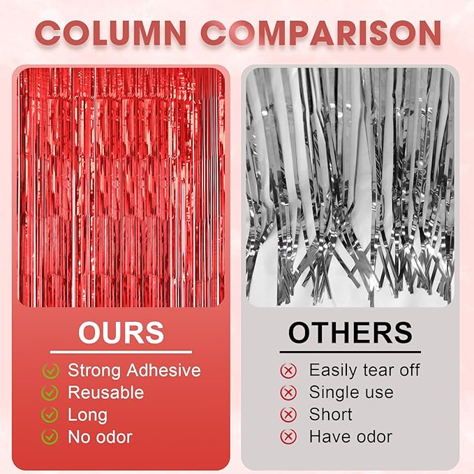 3 Pack 3.3 x 8.2 ft Laser Red Foil Fringe Backdrop Curtains, Tinsel Streamers Birthday Party Decorations, Fringe Backdrop for Graduation, Baby Shower, Gender Reveal, Disco Party