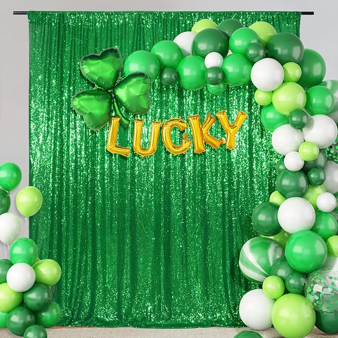 SquarePie Sequin Backdrop 8FT x 8FT Green Curtain Background for Christmas Wedding Party Decoration